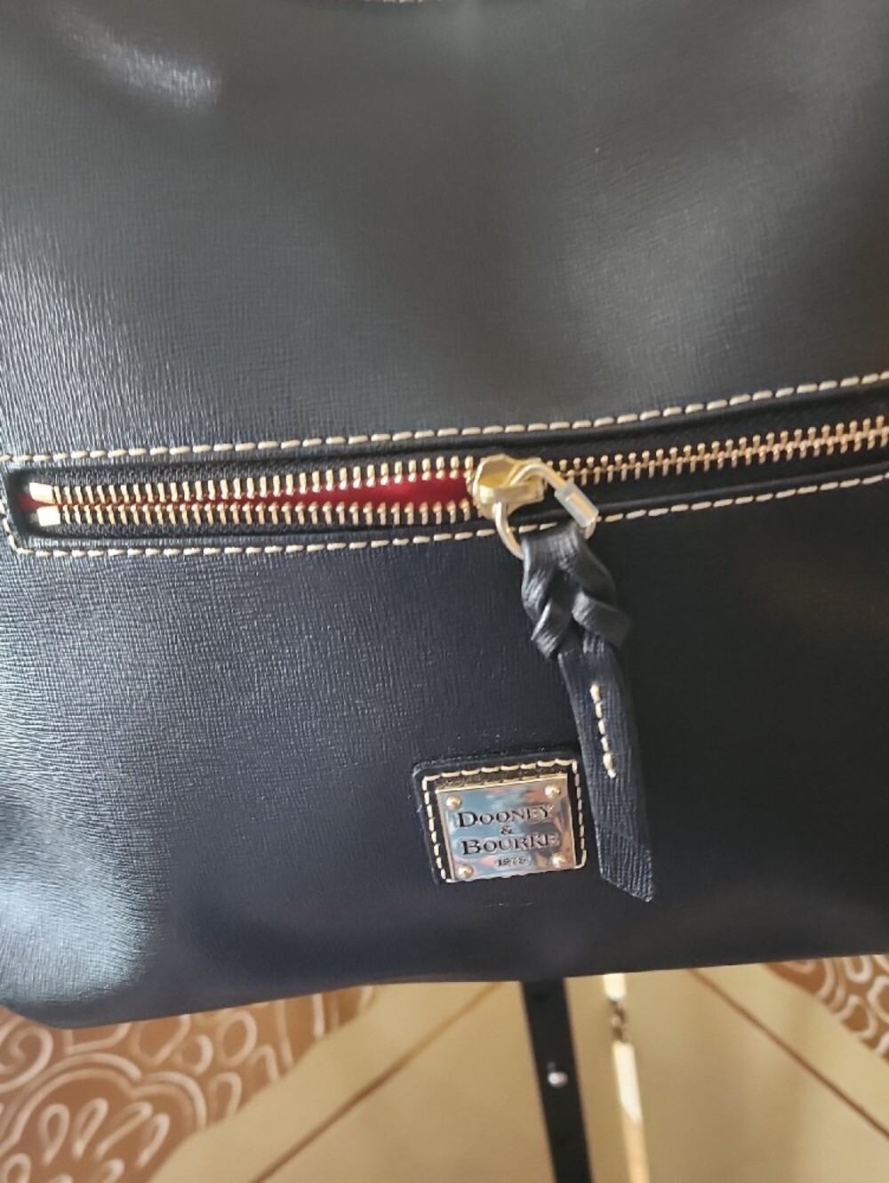 Dooney & Bourke Black Leather Shoulder Tote with Gold Hardware - Picture 8 of 9
